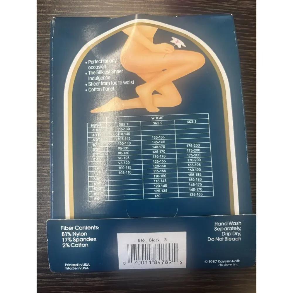 Vintage Burlington Sheer Indulgence Pantyhose Control Top Black Size 3 NEW